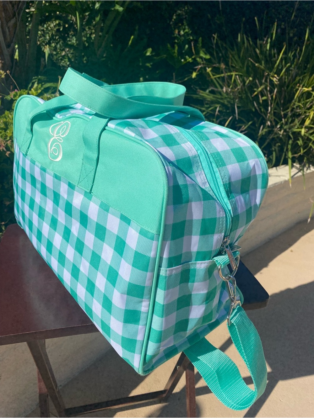 Aqua Gingham Weekender Bag